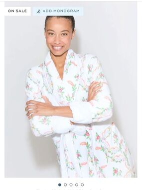 Hill House The Hotel Robe in Pink Ribbon Rose Ikat